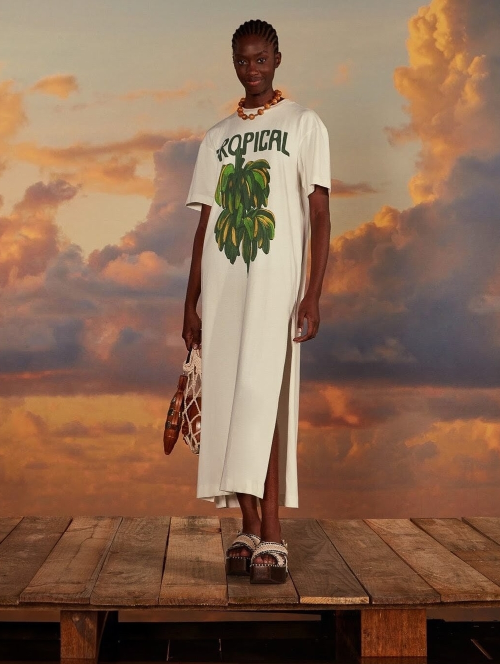 FARM Rio Off-white tropical organic cotton t-shirt dress - Size XS